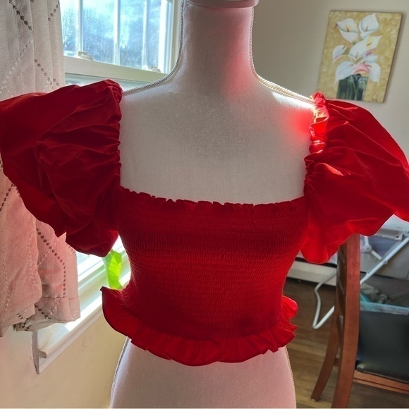 Zara TOP RUCHED BODICE WITH BALLOON SLEEVES (LARGE) - Picture 6 of 15